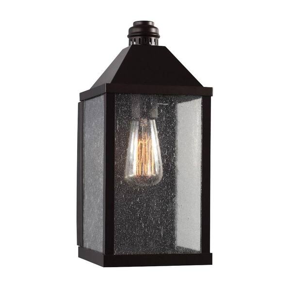 Generation Lighting Lumiere 7 in. W x 14 in. H 1-Light Oil-Rubbed Bronze Metal Outdoor Wall Lantern Sconce with Clear Seeded Glass Panels