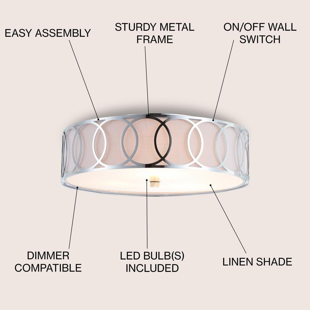 Aubrey Chrome Polished 15.5" LED Flush Mount with Linen Shade