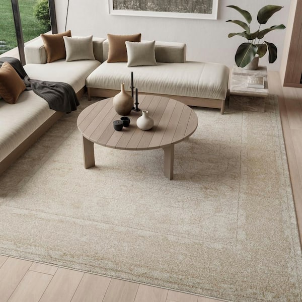 Dekor Ivory Taupe 8 ft. x 10 ft. Medallion Traditional Area Rug