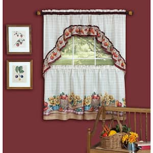 Farmers Market Multi-Color Polyester Light Filtering Rod Pocket Tier and Swag Curtain Set 57 in. W x 24 in. L