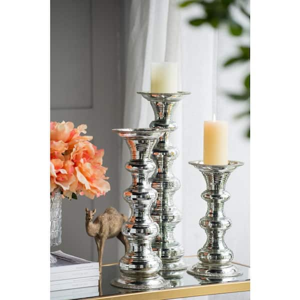 Tall glass pillar clearance candle holders