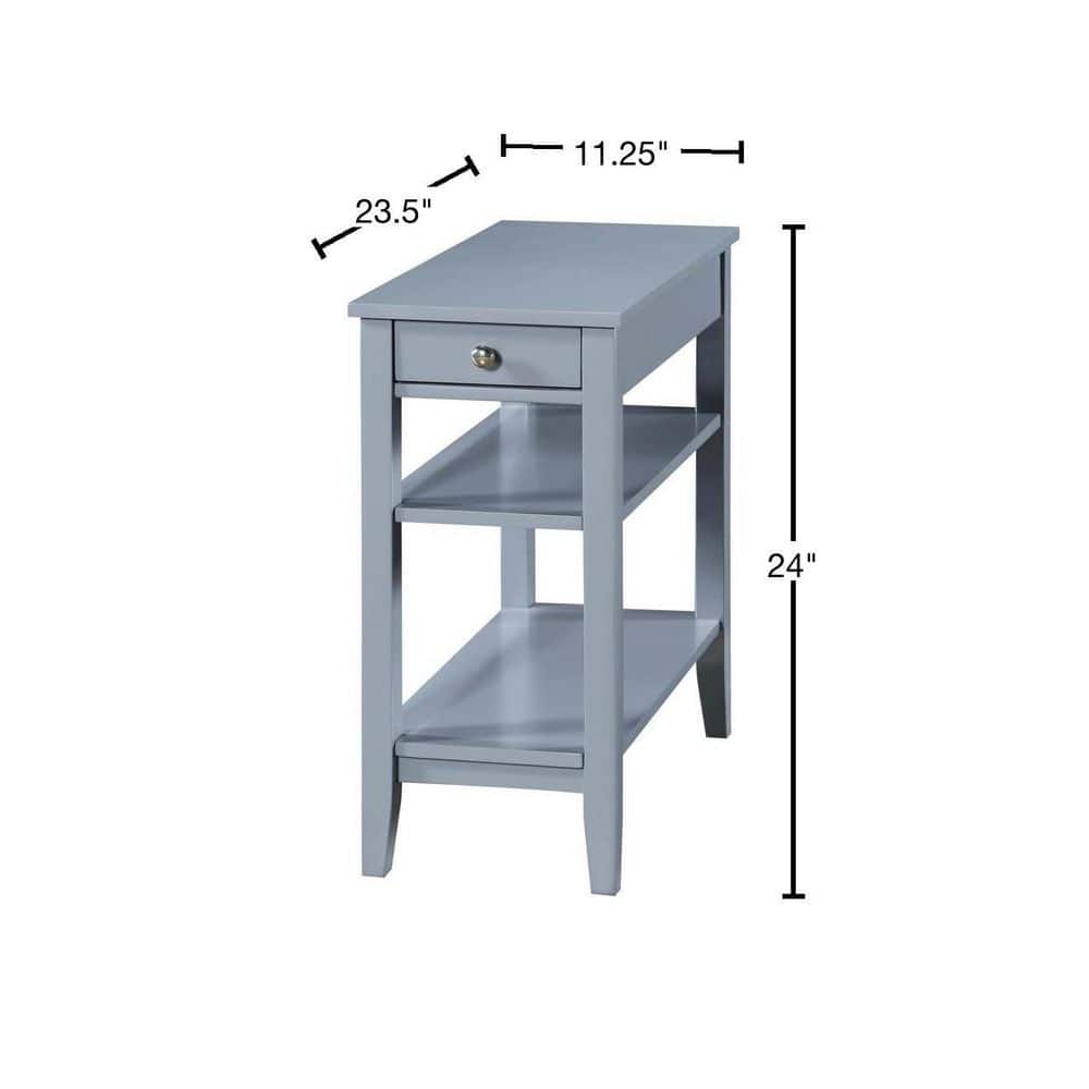 Gray Wood Rectangular Accent Table with Drawer and Shelves