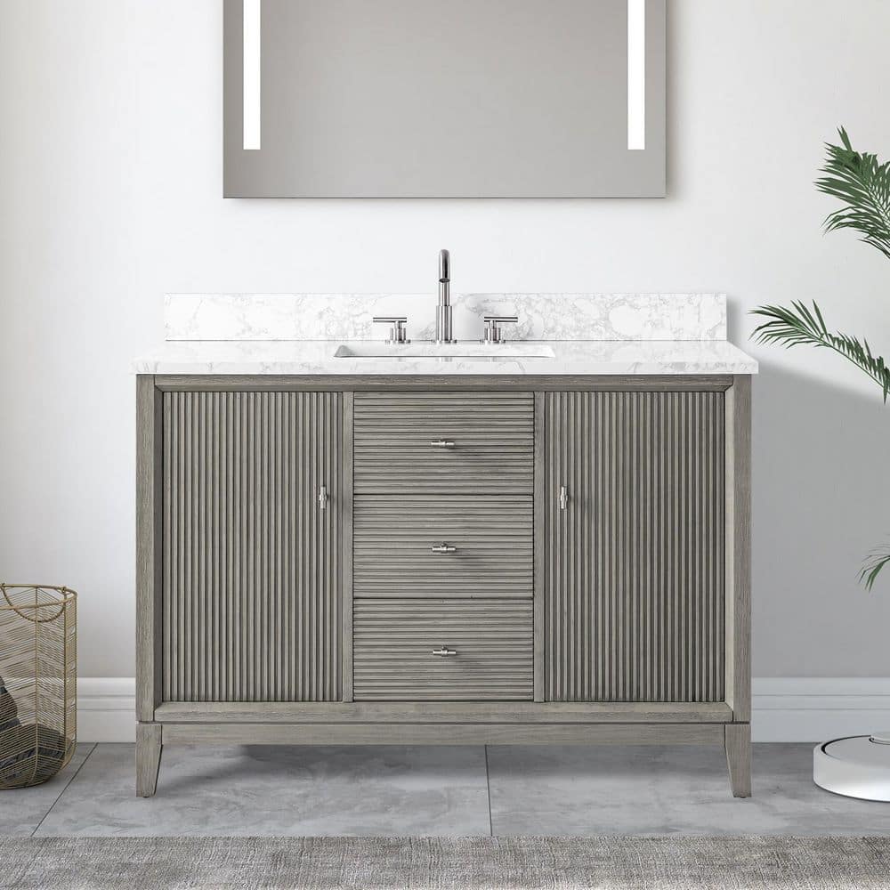 48 in. W Single Sink Freestanding Driftwood Gray Bath Vanity Cabinet with Arabescato White Engineered Marble Top price history on PriceWatchPro