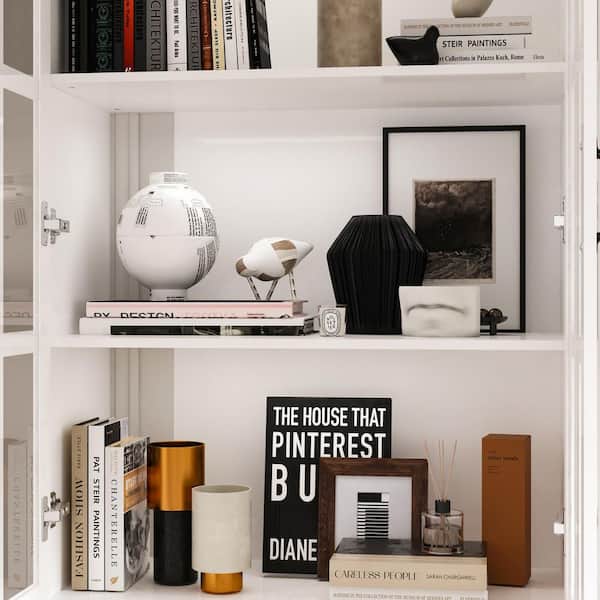 FUFU&GAGA 126 in. Luxurious Wall Wide White Wooden 25 Shelves