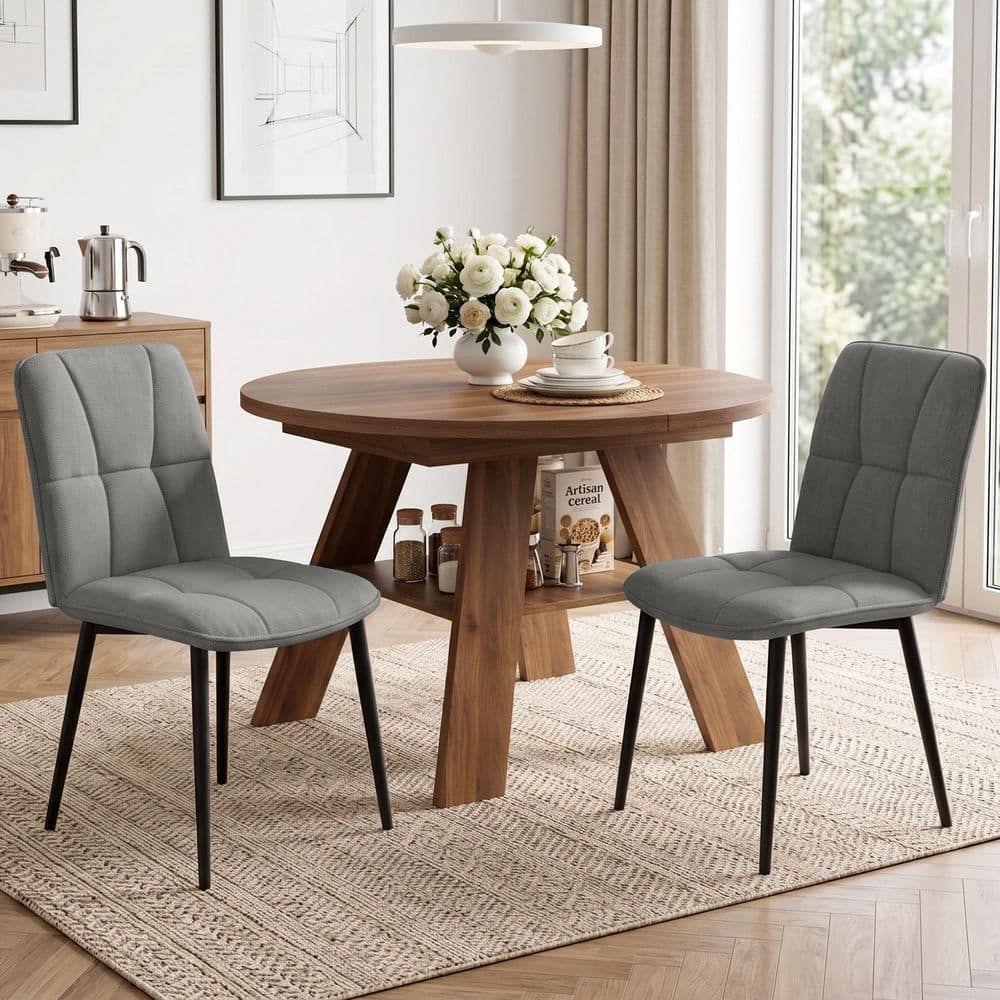Gray Set of 2 Fabric Upholstered Dining Chairs with Meal Legs price history on PriceWatchPro
