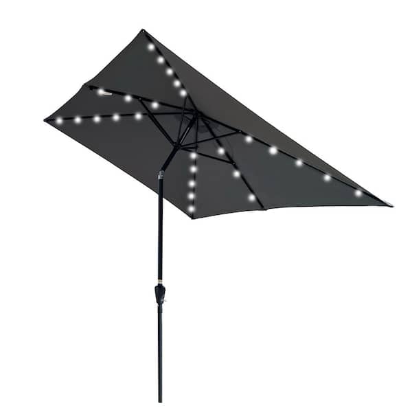 waelph 10 ft. x 6.5 ft. Rectangular Market Patio Umbrella Crank Anthracite with Solar Powered LED Lighted