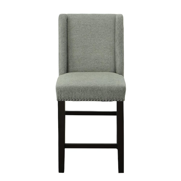 Carolina Chair & Table Laurant 24 in. Wing Back Charcoal Gray Wood Frame Counter Stool with Upholstered Seat (Set of 2)