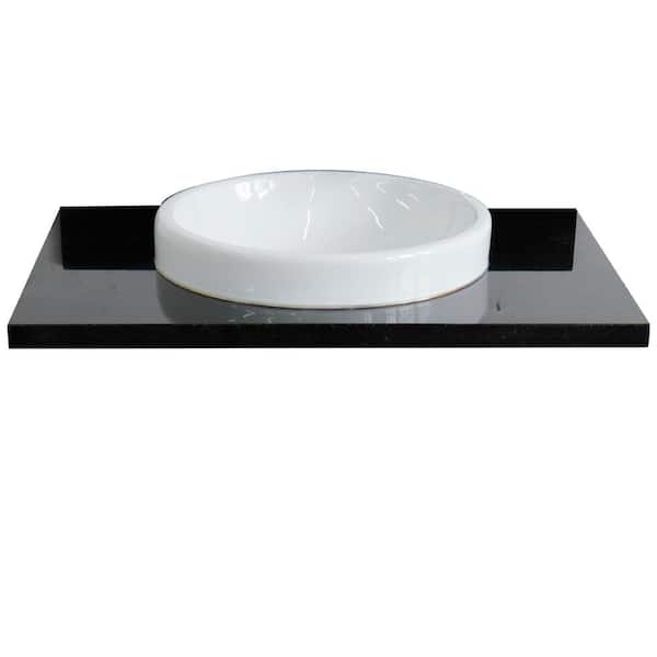 Bellaterra Home Ragusa III 31 in. W x 22 in. D Granite Single Basin Vanity Top in Black with White Round Basin