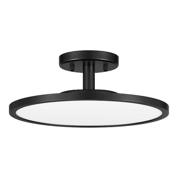 Hampton Bay Quincy 13 in. Light Matte Black Adjustable CCT Integrated LED Semi Flush Mount