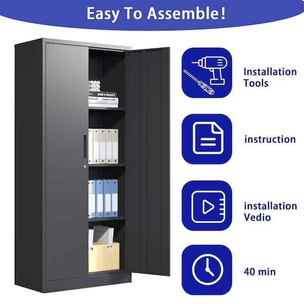 Kahomvis Black 71 in. H Metal Office Storage Cabinet Steel Locking