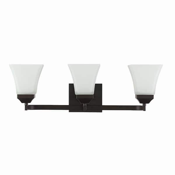 Staunton 24 in. 3-Light Iron/Glass Modern Cottage LED Vanity Light, Oil Rubbed Bronze