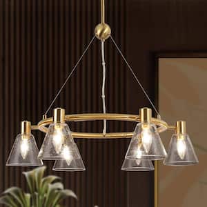 Modern Eclectic 6 Light Gold Wagon Wheel Chandeliers for Dining Room