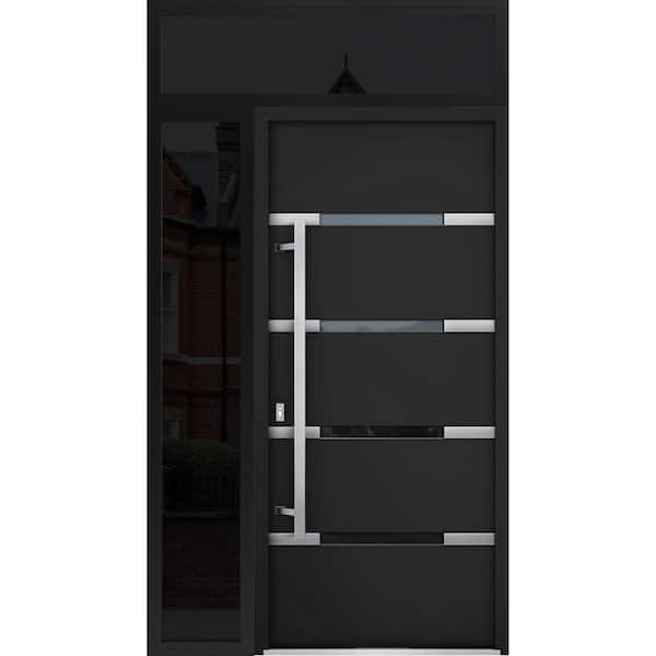 VDOMDOORS 48 in. W. x 96 in. Right-Hand/Inswing 2 Sidelights Clear Glass Black Enamel Steel Exterior Prehung Door with Hardware
