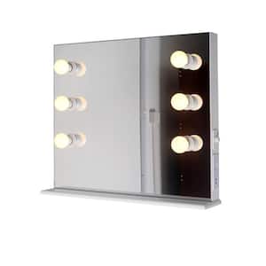 28.35 in. W x 23.82 in. H Matte White Rectangular Framed Wall Mount MDF Bedroom Bathroom Vanity Mirror with LED