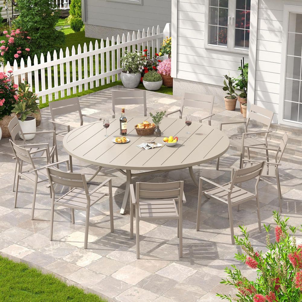 11-Piece Metal Outdoor Dining Set with 60 in. Sandshell Round Table and 10 Sandshell All-Weather Stackable Dining Chairs price history on PriceWatchPro