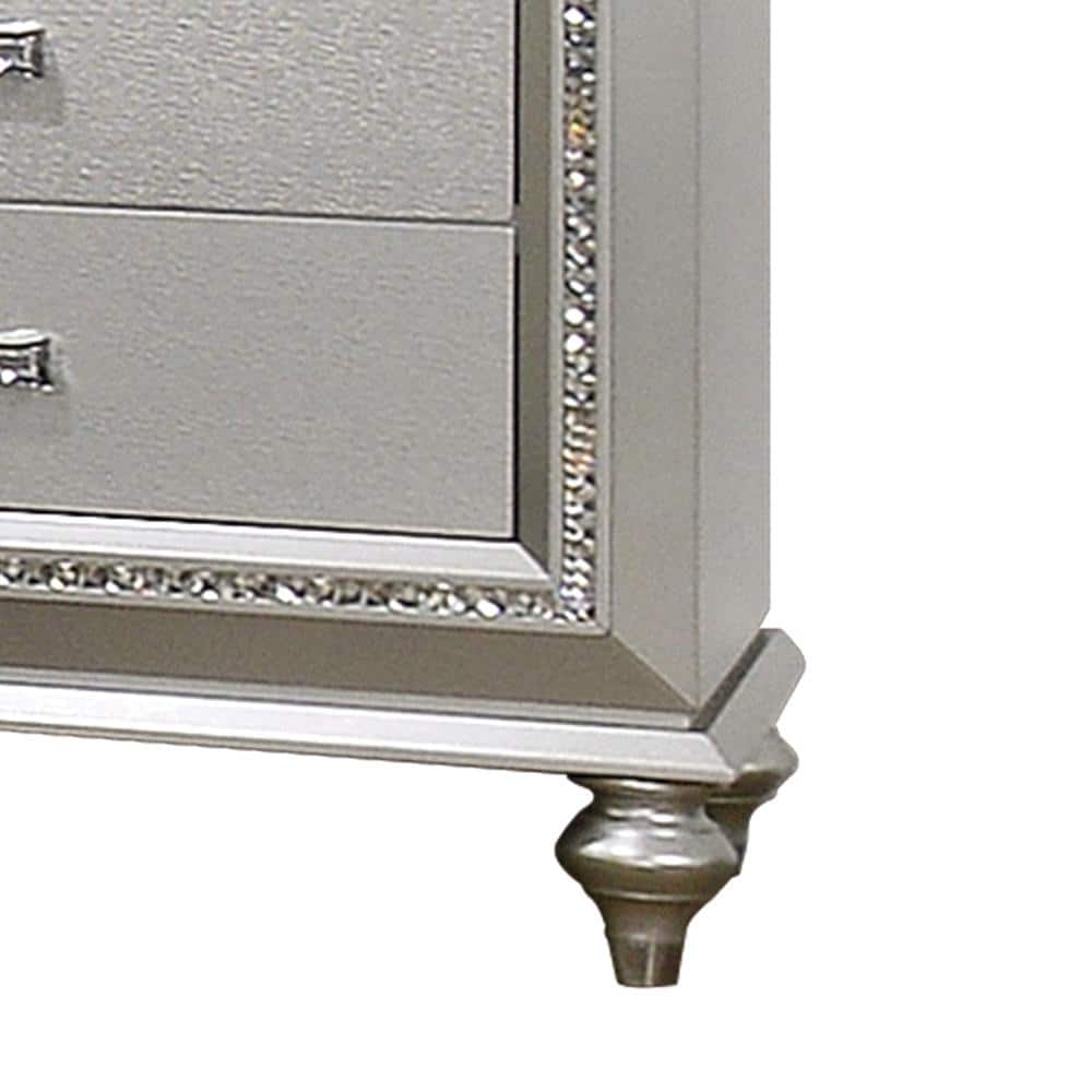 Kaitlyn Champagne Glam 2-Drawer Nightstand with Crystal Trim
