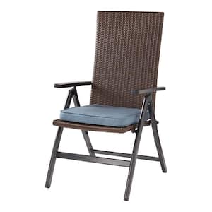 Outdoor PE Wicker Foldable Reclining Chair with Sunbrella Denim Seat Pad