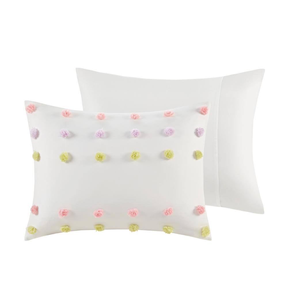 Full Pink Microfiber Kids' Comforter Set with Pompoms