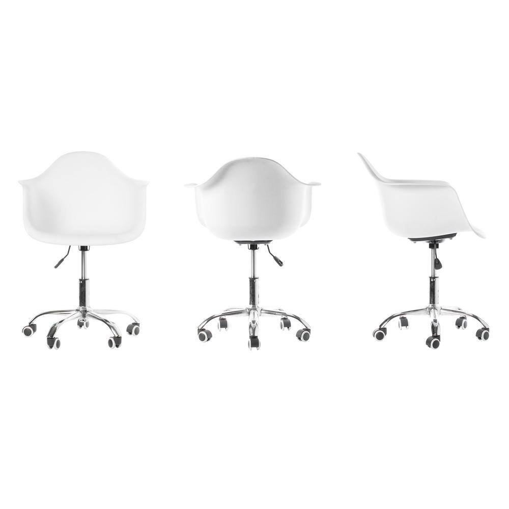 Modern White Swivel Task Chair with Wood Accents