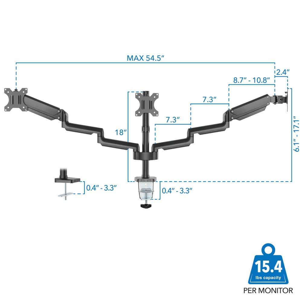 Black Triple Monitor Desk Mount with Gas Spring Arms