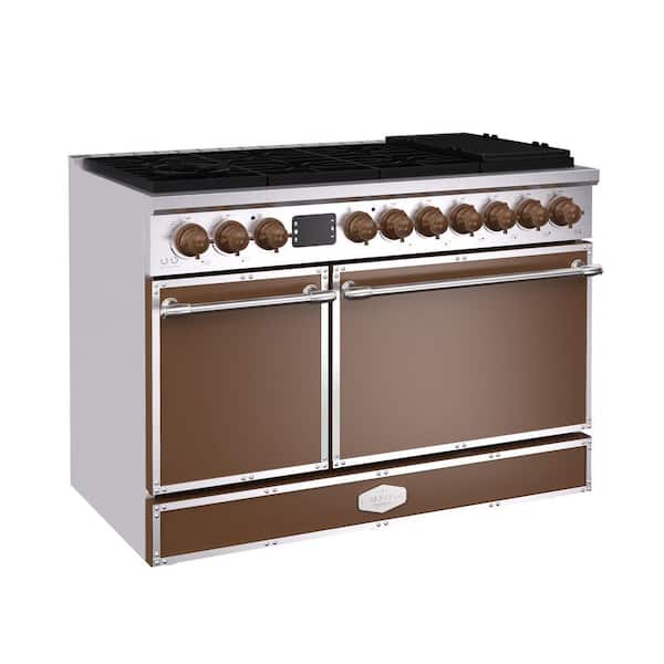 48 in. Freestanding Gas Range with 8 Burners, Double Convection Oven, and Griddle, in Coffee with Stainless Steel
