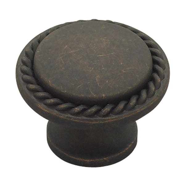Liberty Rope Edge 1-1/8 in. (28mm) in. Distressed Oil Rubbed Bronze Round Cabinet Knob