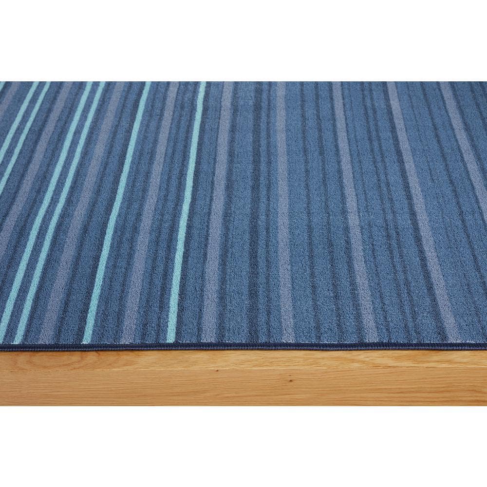 Layne Navy Blue and Light Blue Stripe Washable Synthetic Area Rug