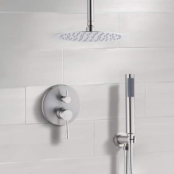 2-Handle 2-Spray Round High Pressure Shower Faucet 10 in. Ceiling Shower Faucet Set in Brushed Nickel (Valve Included)