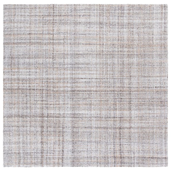 Abstract 6 ft. x 6 ft. Square Light Brown/Ivory Modern Plaid Area Rug