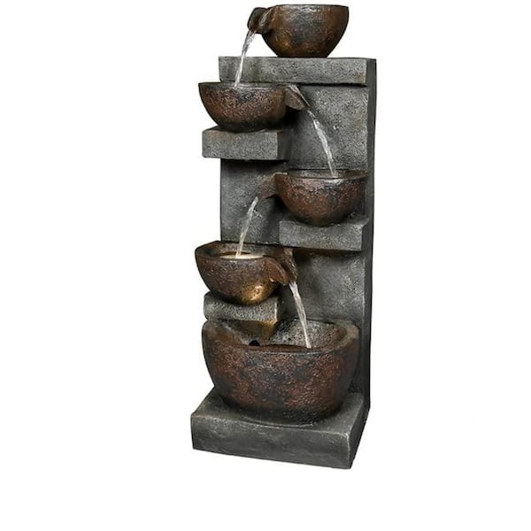 maocao hoom Outdoor 5-Tier Resin Water Fountain with LED Light