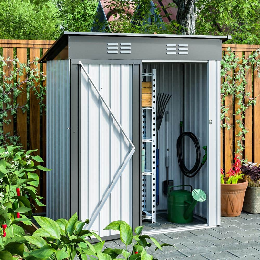 5 ft. W x 3 ft. D Storage Metal Shed with Lockable Doors, Tool Storage ...