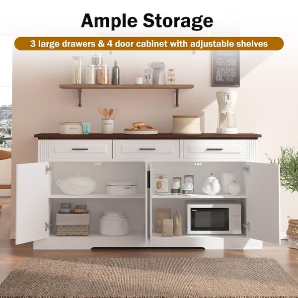 63 in. W x 15.7 in. D x 32 in. H White Linen Cabinet Sideboard
