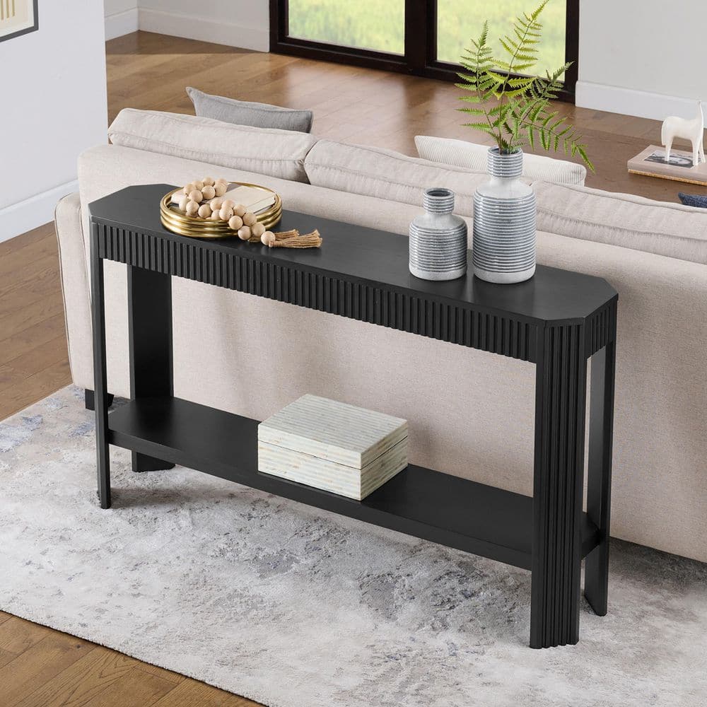 56in Black Rectangle Wood Console Table price history on PriceWatchPro
