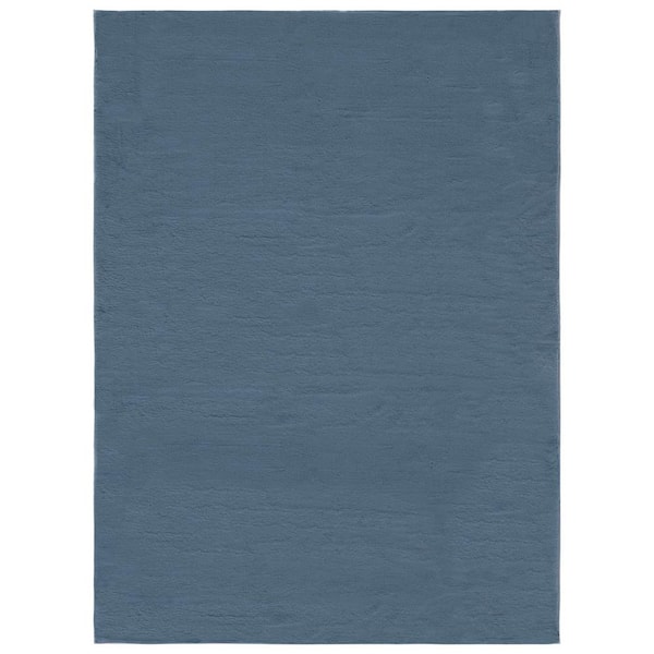 Faux Rabbit Fur Indigo 5 ft. x 7 ft. Solid Flokati Area Rug