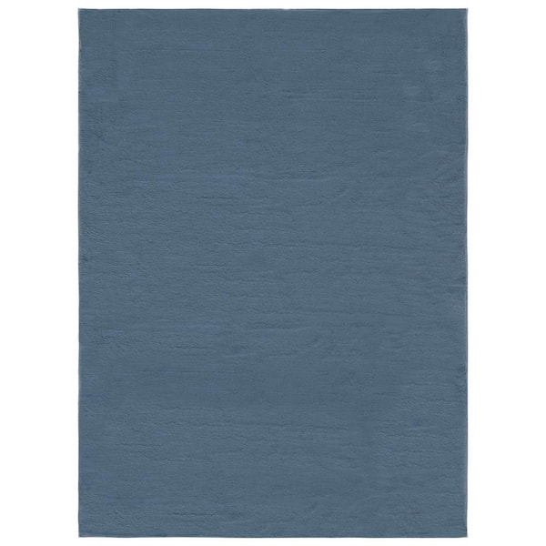 SAFAVIEH Faux Rabbit Fur Indigo 6 ft. x 9 ft. Solid Flokati Area Rug