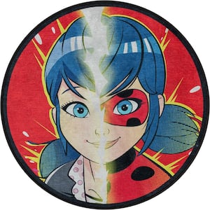 Miraculous Ladybug Red 3 ft. 11 in. Round Double Face Miraculous Area Rug