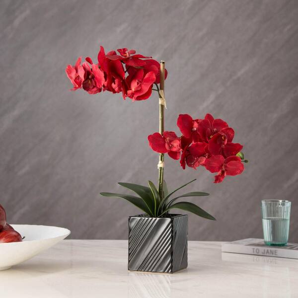 Unbranded Artificial 21 in. 2-Stem Red Orchid Plant