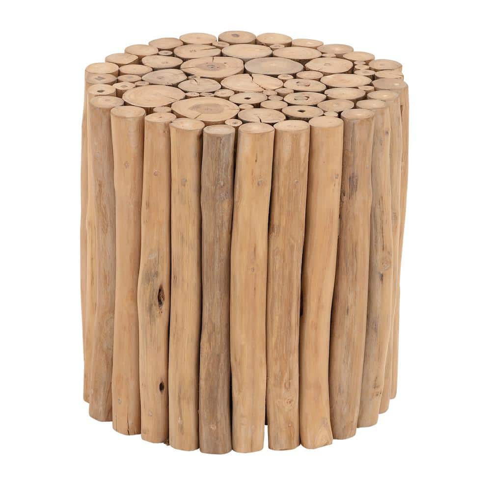 14" x 16" Brown Teak Wood Rustic Accent Table