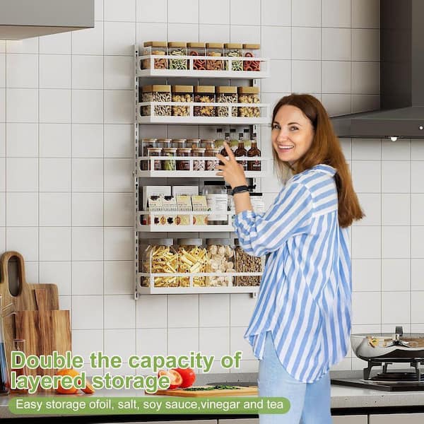 Whatseaso 15.6 in. 5 Tier Metal Wall Mount Spice Rack in White