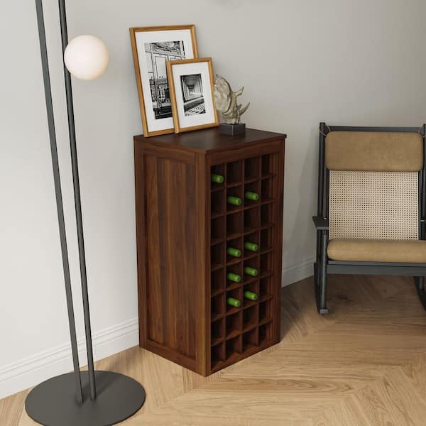 EPOWP 32-Bottle Walnut Brown MDF Freestanding Wine Rack LX-WR-14-2