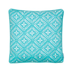 Biscayne Teal and White Diamond Geometric Embroidered 20 in. x 20 in. Throw Pillow