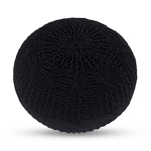 Brystol Black Cotton Yarn Hand - Knitted Round Pouf