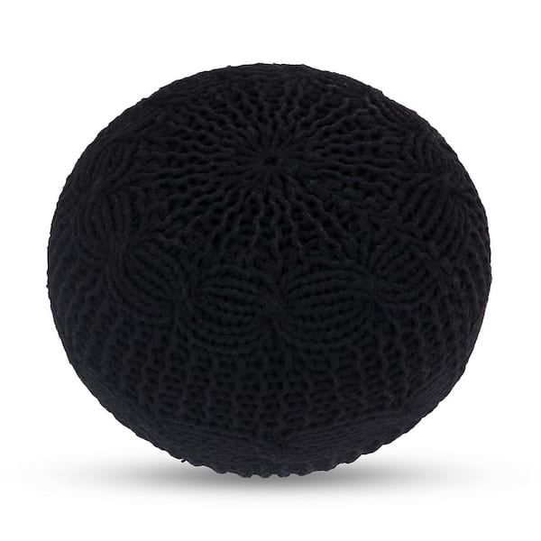 Loft Lyfe Brystol Black Cotton Yarn Hand - Knitted Round Pouf