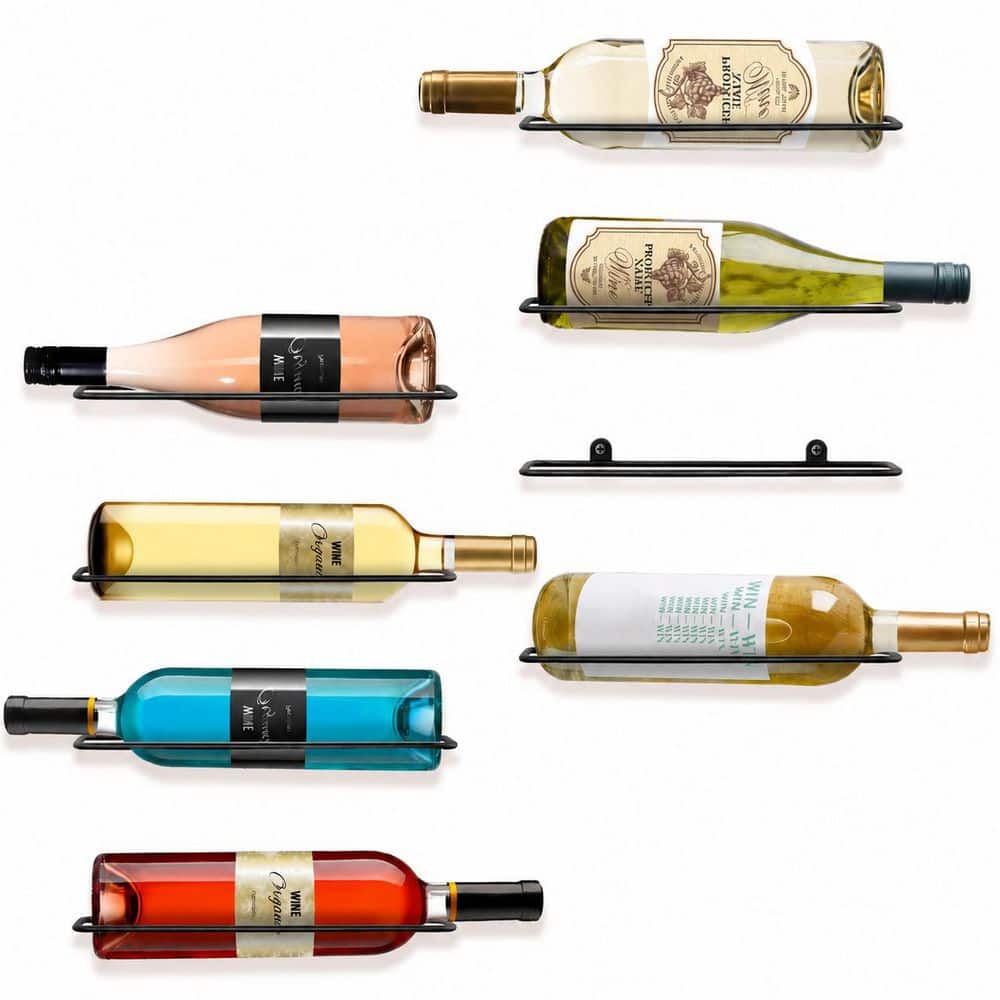 8-Bottle Metal Wall-Mounted Wine Rack, Space-Saving Wine Bottle Display and Storage for Home Kitchen Bar Decor