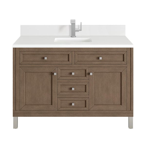 James Martin Vanities Chicago 48.0 in. W x 23.5 in. D x 33.8 in. H Single Bathroom Vanity in Whitewashed Walnut with White Zeus Quartz Top