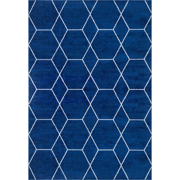 StyleWell Trellis Frieze Navy/Ivory 7 ft. x 10 ft. Geometric Area Rug