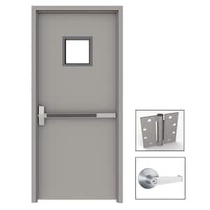 36 in. x 80 in. Gray Flush Exit with 10x10 VL Right-Hand Fireproof Steel Prehung Commercial Door with Welded Frame