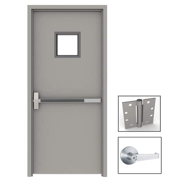 L.I.F Industries 36 in. x 80 in. Gray Flush Exit with 10x10 VL Right-Hand Fireproof Steel Prehung Commercial Door with Welded Frame