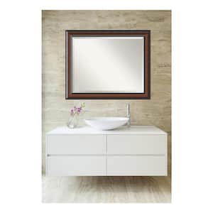 Cyprus Walnut 32.75 in. x 26.75 in. Beveled Rectangle Wood Framed Bathroom Wall Mirror in Brown,Cherry