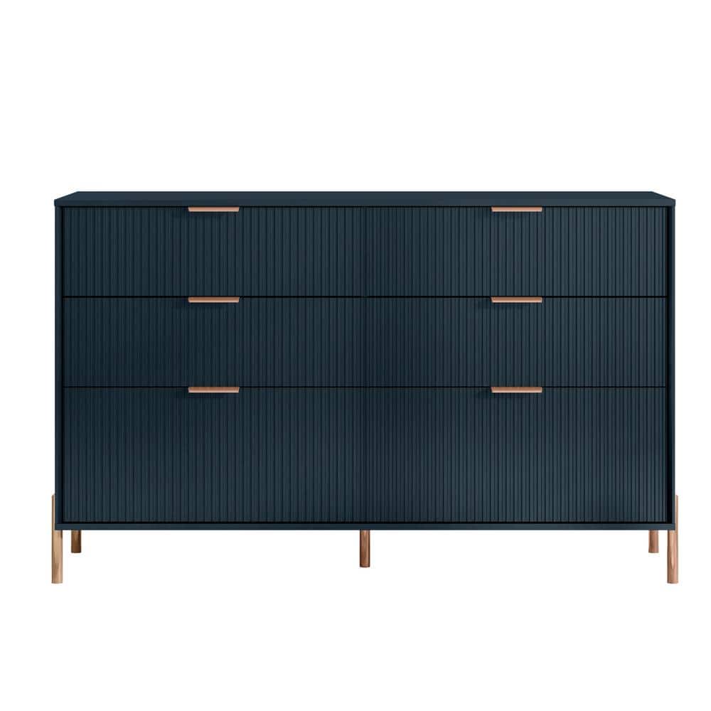 Navy Double Dresser with Soft Close Drawers and Gold Accents